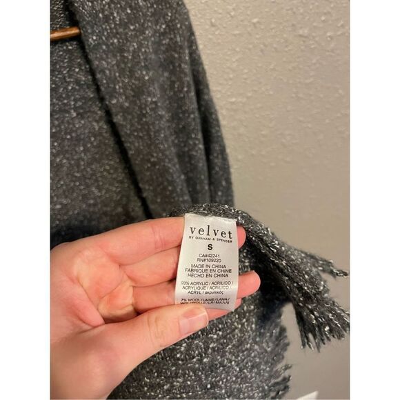 Velvet Graham & Spencer Open Front Mixed Stitch Fringe Wool Blend Cardigan, Smal - Picture 5 of 5